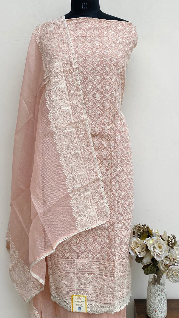 Designer Embroidered Suit Length 3 Piece Peach Kota