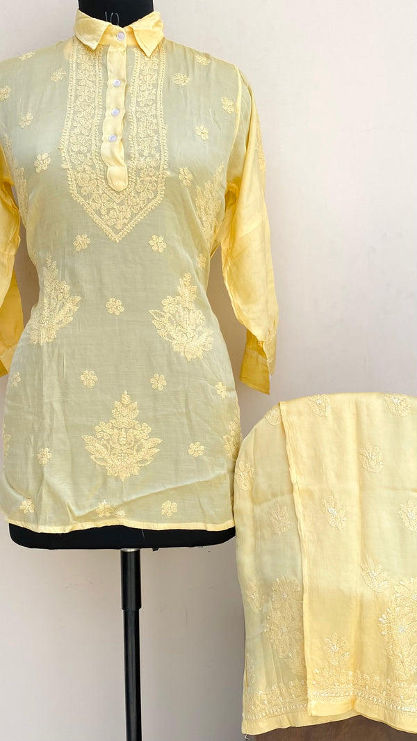 Lucknowi Chikankari Co-ord Set Yellow Muslin Cotton With Self Work