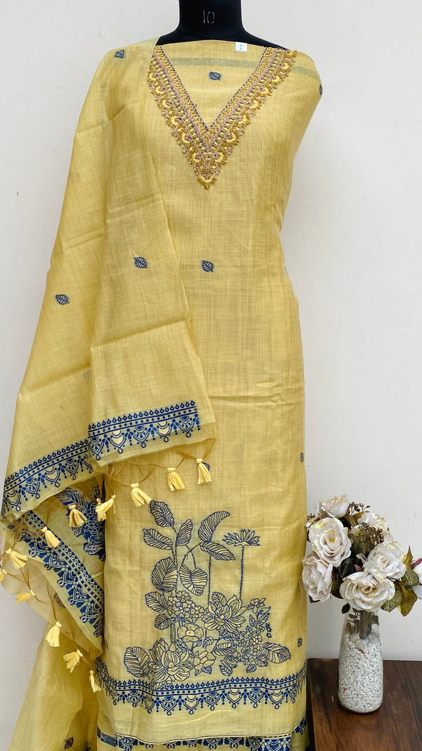 Designer Embroidered Suit Length 3 Piece Beige Linen With Sequence Work