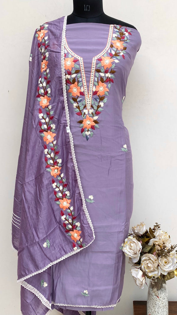 Designer Embroidered Suit Length 3 Piece Purple Mal Cotton