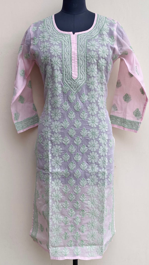 Lucknowi Chikankari Kurti Pink Cotton