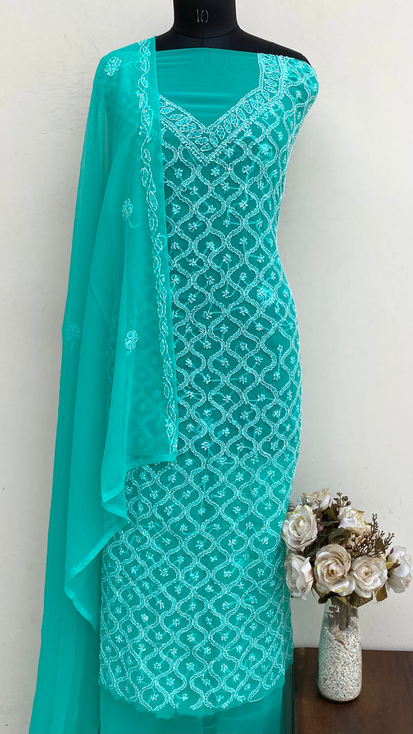 Lucknowi Chikankari Suit Length 3 Piece Sea Green Georgette