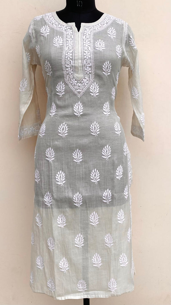 Lucknowi Chikankari Kurti Cream Tissue