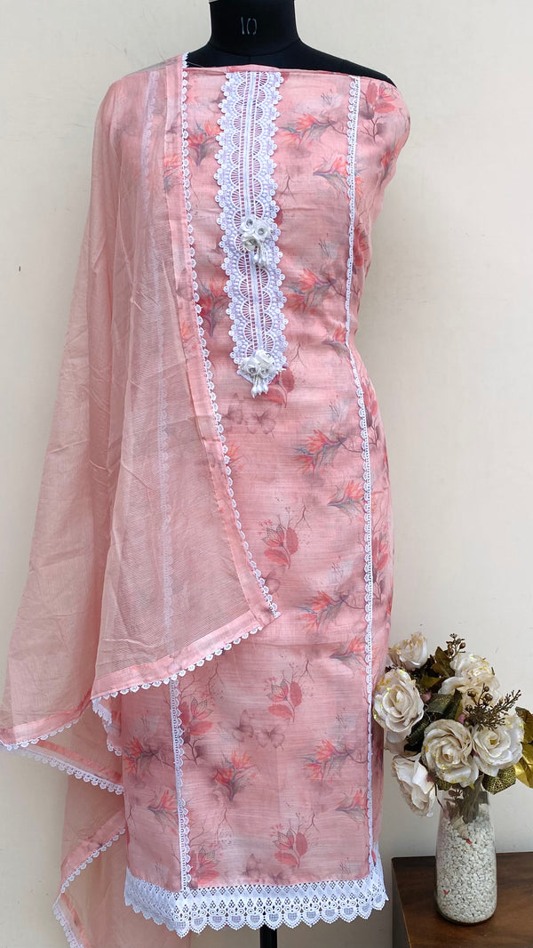 Designer Embroidered Suit Length 3 Piece Pink Linen