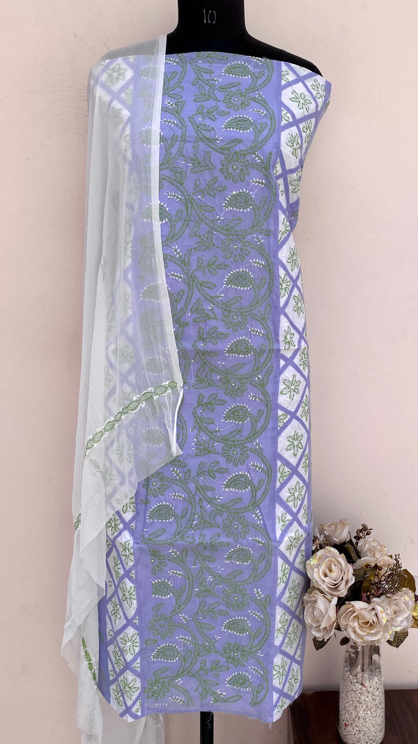 Lucknowi Chikankari Suit Length 3 Piece Purple Cotton