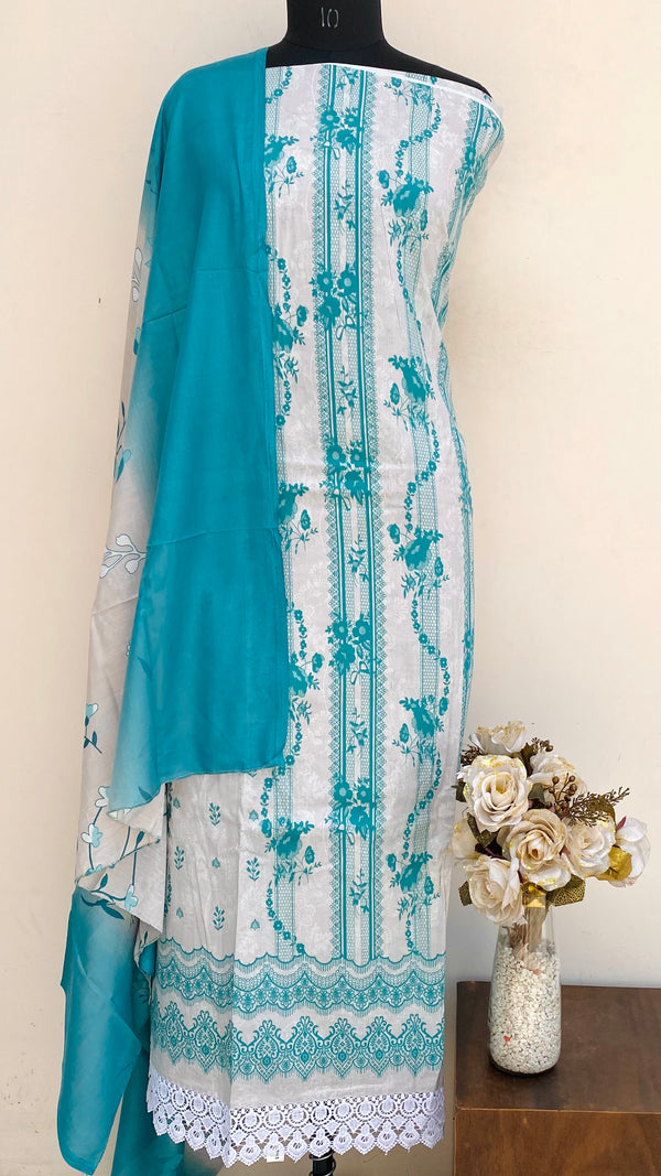 Designer Embroidered Suit Length 3 Piece Cream Mal Cotton