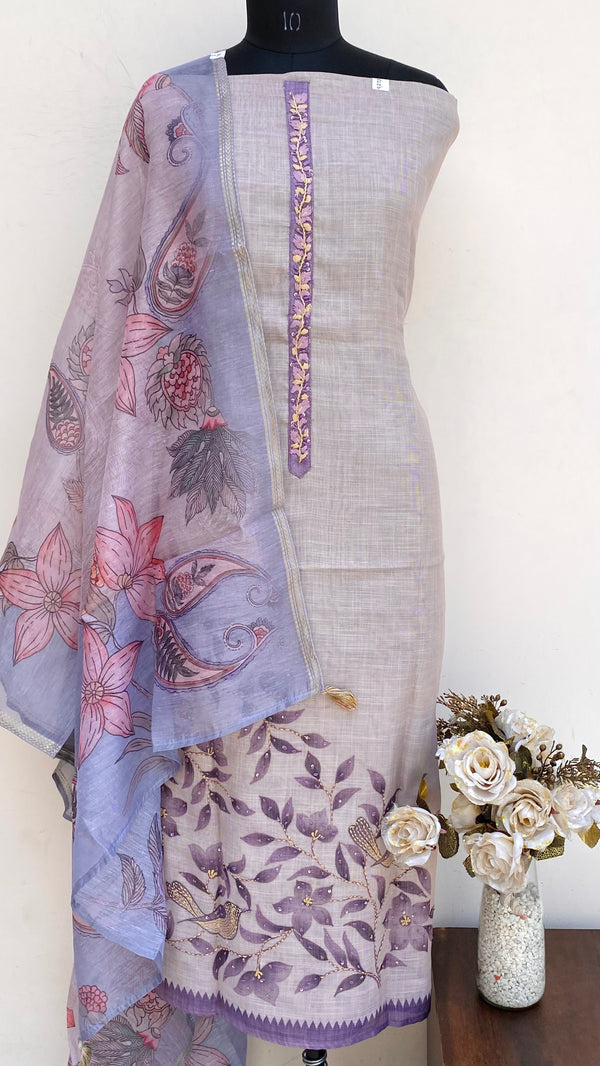 Designer Embroidered Suit Length 3 Piece Purple Tissue With Sequence Work