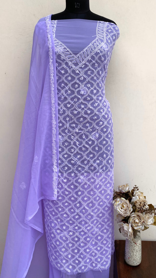 Lucknowi Chikankari Suit Length 3 Piece Purple Georgette