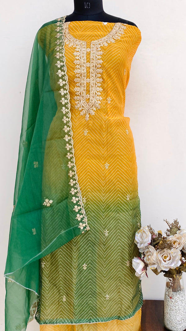 Designer Embroidered Suit Length 3 Piece Multicolour Organza With Cutdana Work