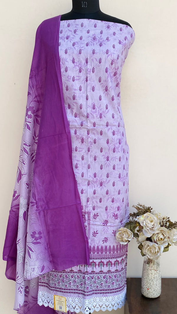 Designer Embroidered Suit Length 3 Piece Purple Mal Cotton
