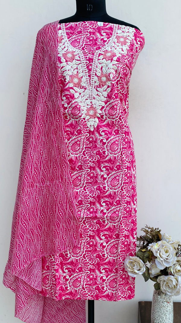 Designer Embroidered Suit Length 3 Piece Pink Mal Cotton