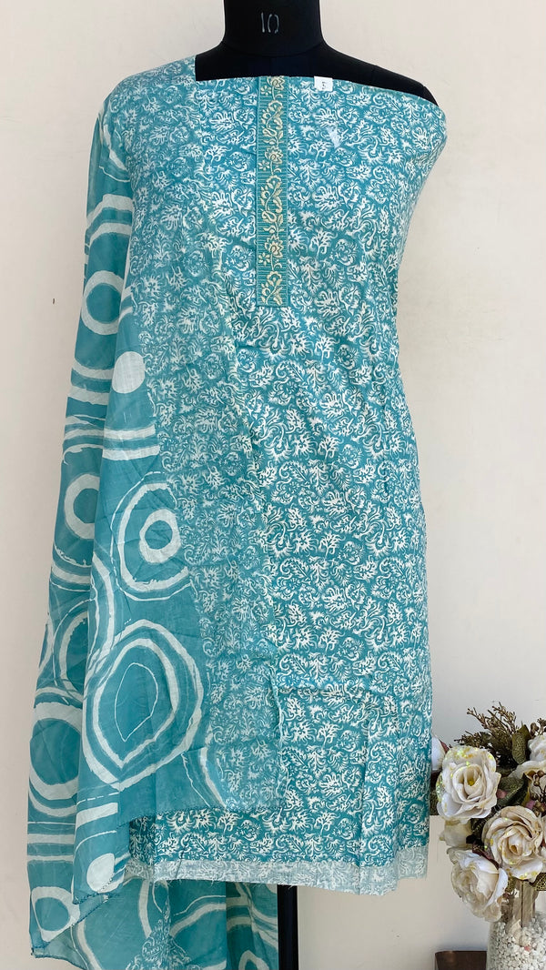 Designer Embroidered Suit Length 3 Piece Blue Mal Cotton