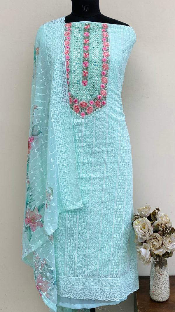 Chikankari Suit Length 3 Piece Sea Green Georgette With Sequence Work