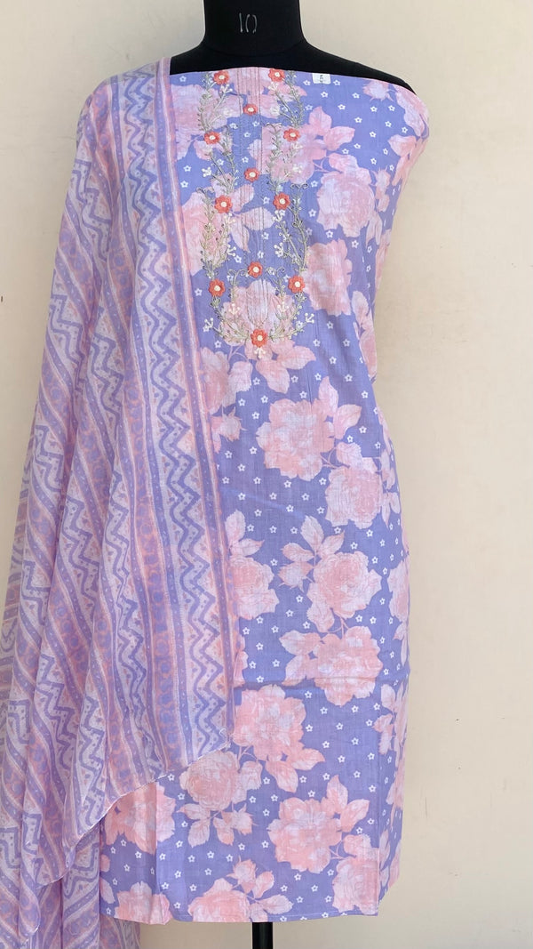 Designer Embroidered Suit Length 3 Piece Purple Mal Cotton With Sequence Work