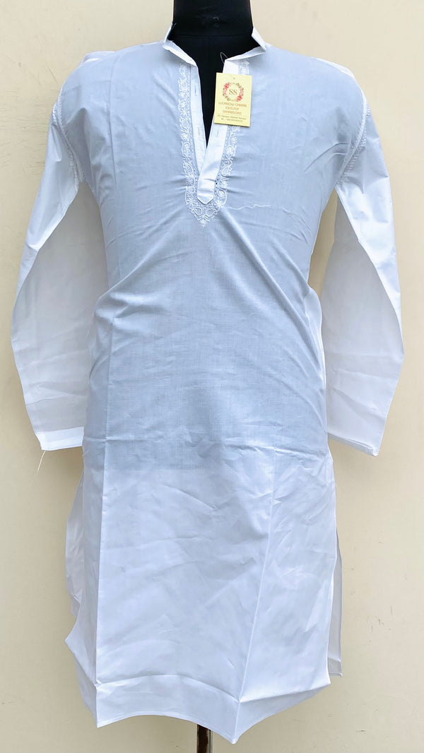 Lucknowi Chikankari Men’s Kurta White Cotton With Jaali Work