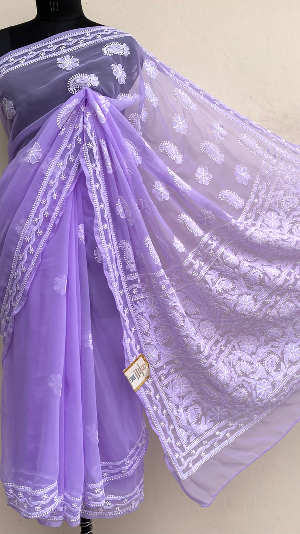 Lucknowi Chikankari Saree Purple Georgette