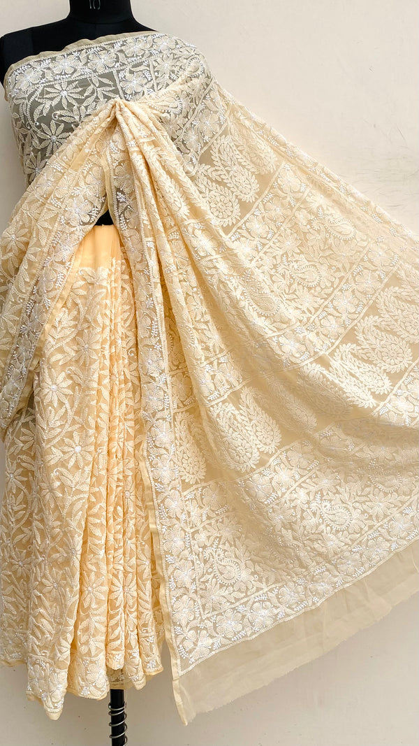 Lucknowi Chikankari Saree Beige Georgette