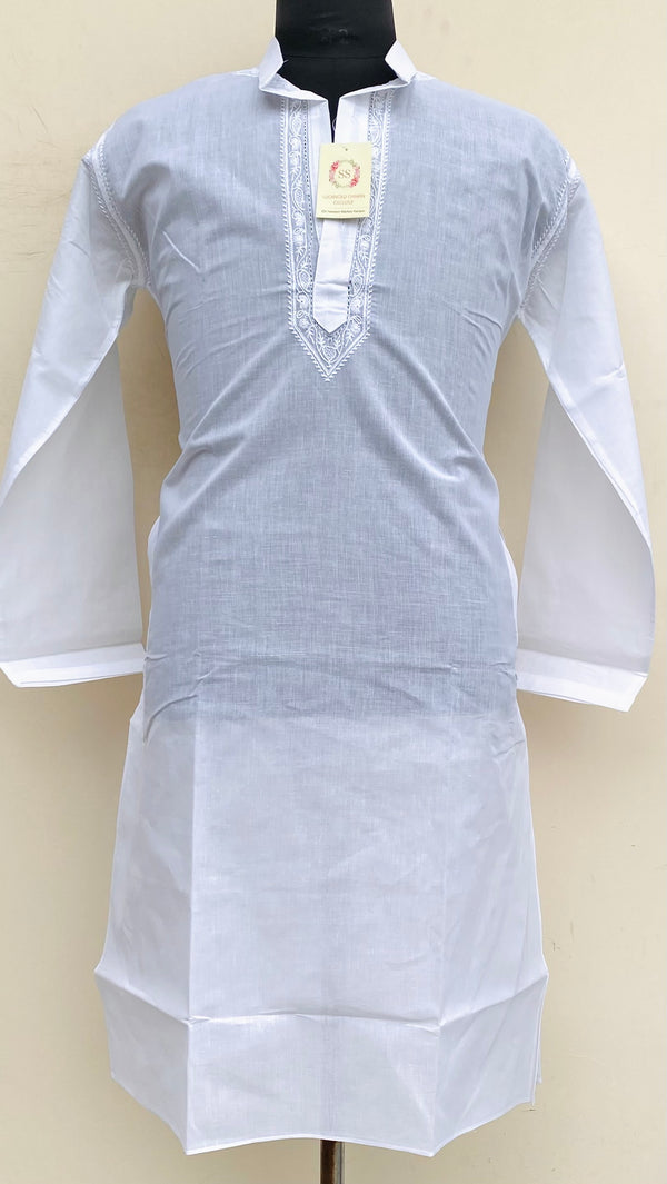 Lucknowi Chikankari Men’s Kurta White Cotton With Jaali Work