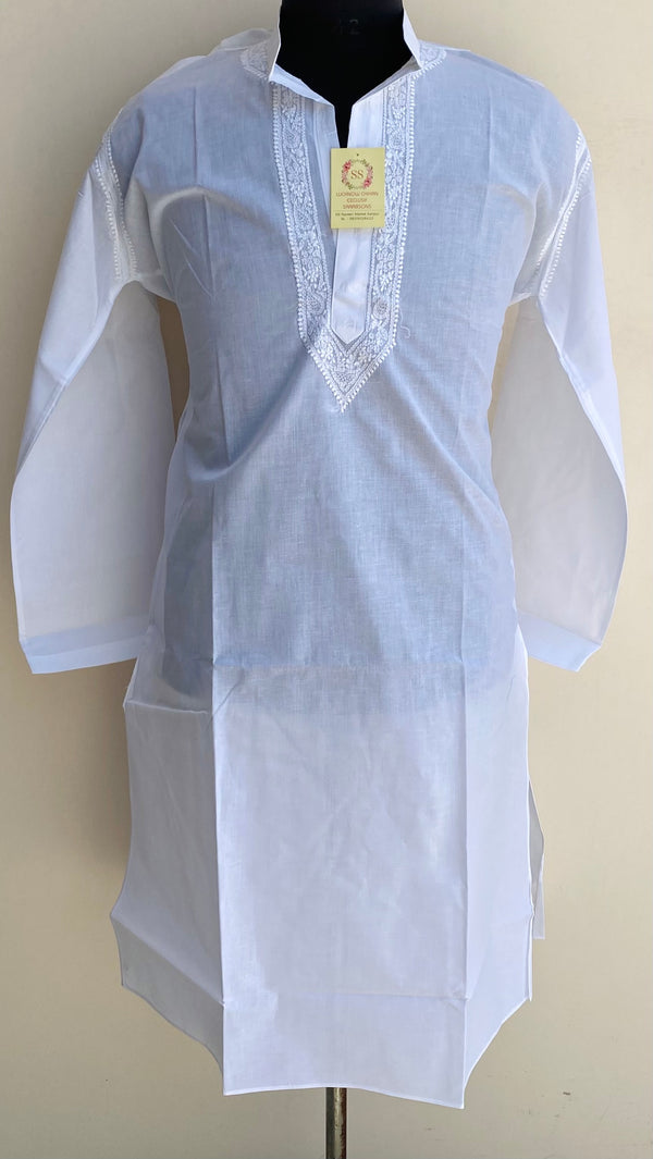 Lucknowi Chikankari Men’s Kurta White Cotton With Jaali Work