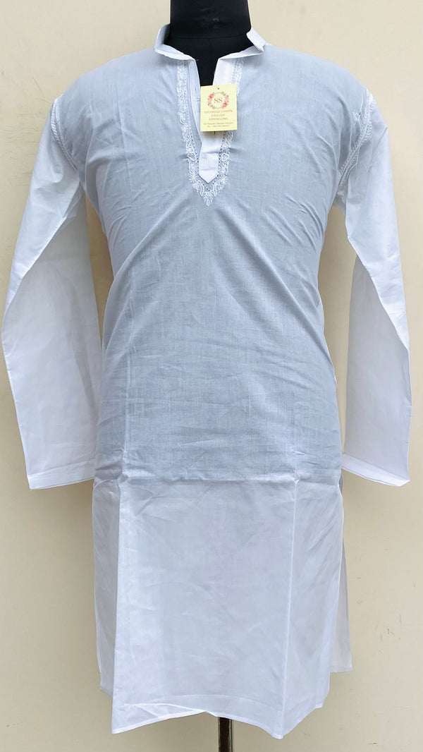 Lucknowi Chikankari Men’s Kurta White Cotton With Jaali Work