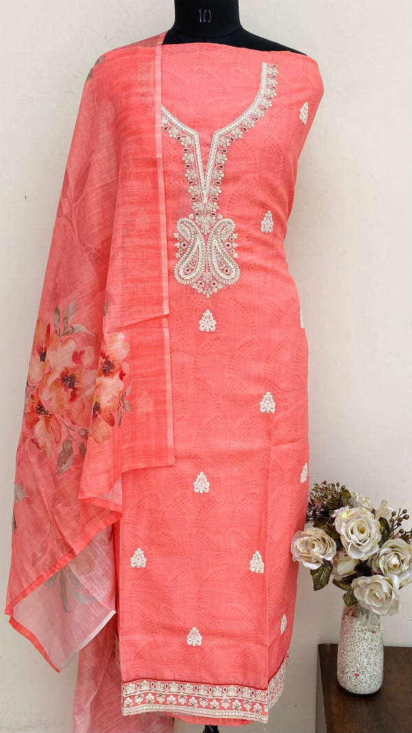 Designer Embroidered Suit Length 3 Piece Gajri Linen With Sequence Work