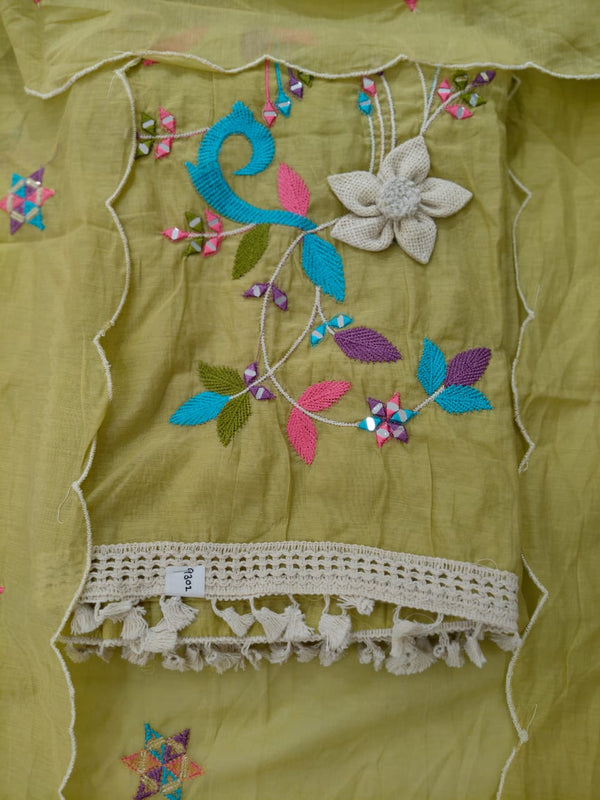 Designer Embroidered Suit Length 3 Piece Green Mal Cotton