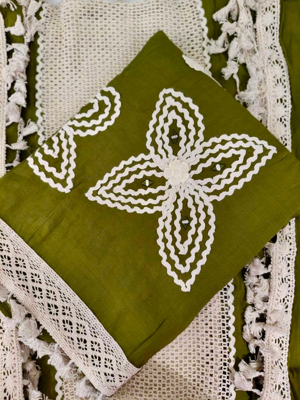 Designer Embroidered Suit Length 3 Piece Green Muslin Cotton