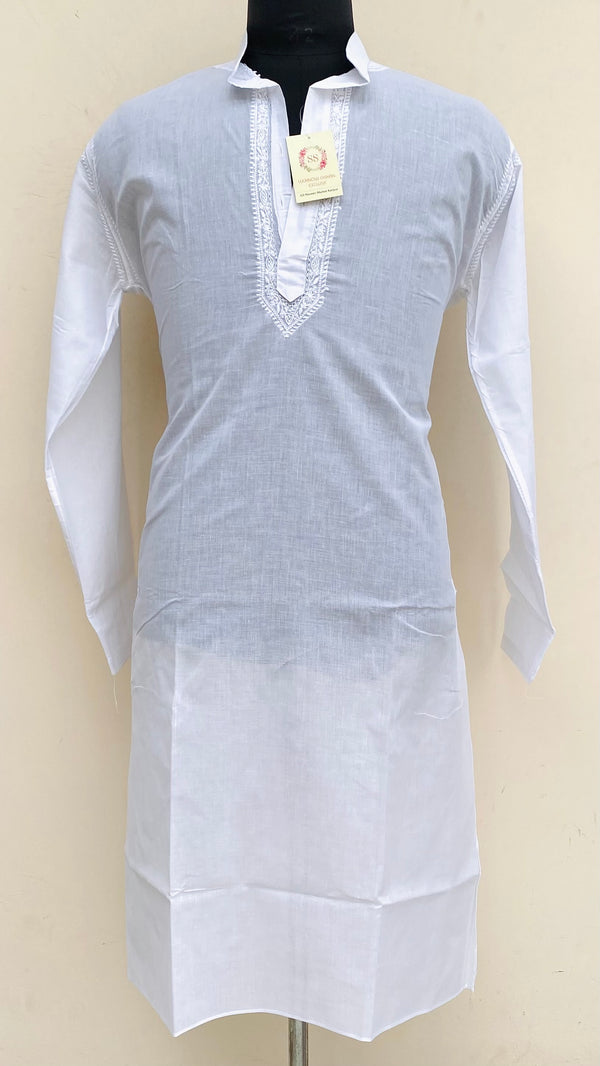 Lucknowi Chikankari Men’s Kurta White Cotton With Jaali Work
