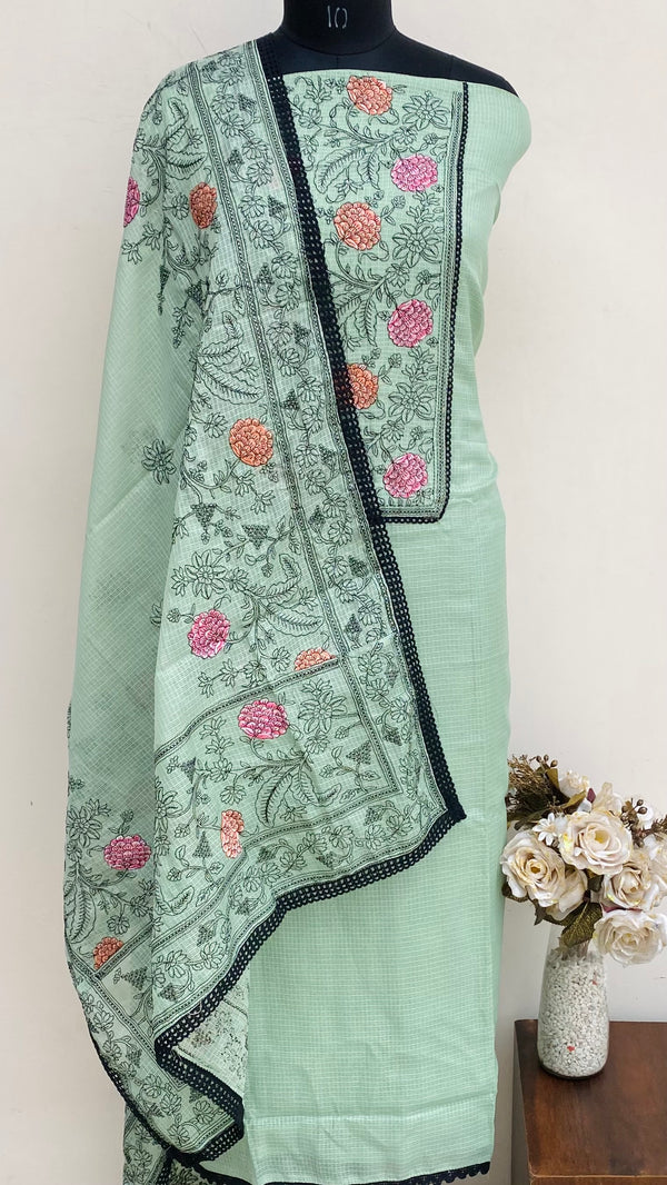 Designer Embroidered Suit Length 3 Piece Green Kota