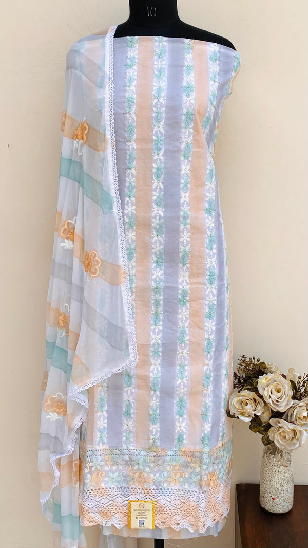 Designer Embroidered Suit Length 3 Piece Multicolour Organza