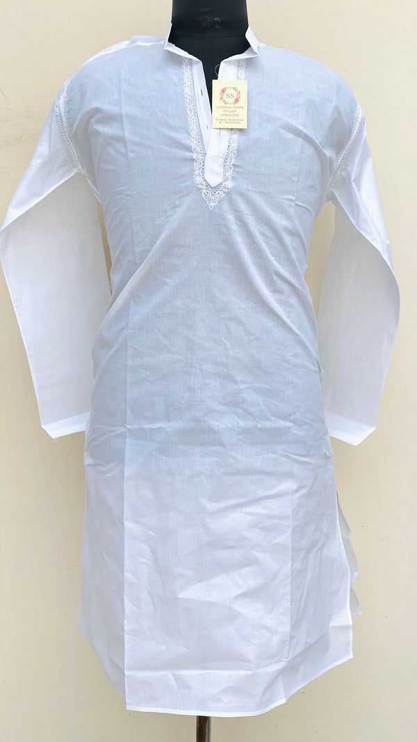 Lucknowi Chikankari Men’s Kurta White Cotton With Jaali Work