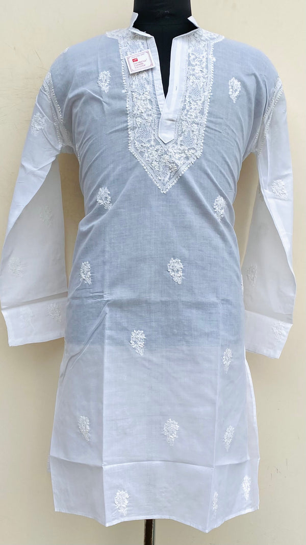 Lucknowi Chikankari Men’s Kurta White Cotton With Jaali Work