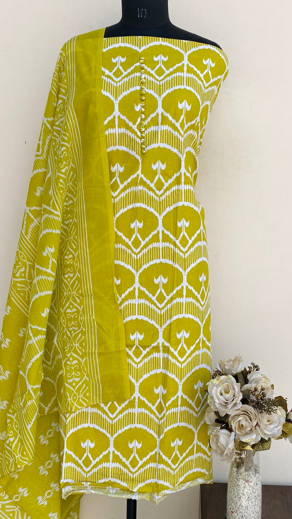 Designer Embroidered Suit Length 3 Piece Mehndi Green Mal Cotton