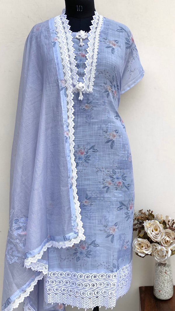 Designer Embroidered Suit Length 3 Piece Purple Linen With Pearl Work