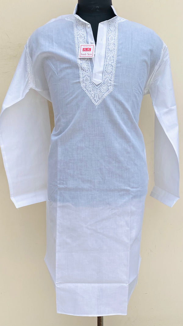 Lucknowi Chikankari Men’s Kurta White Cotton With Jaali Work
