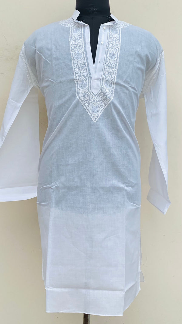 Lucknowi Chikankari Men’s Kurta White Cotton With Jaali Work