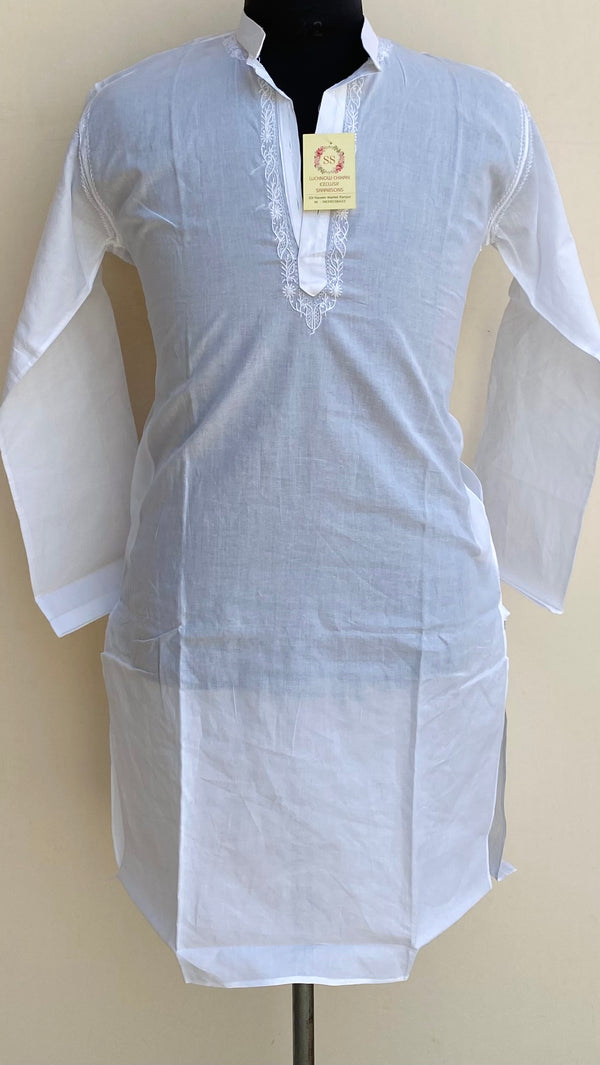 Lucknowi Chikankari Men’s Kurta White Cotton With Jaali Work