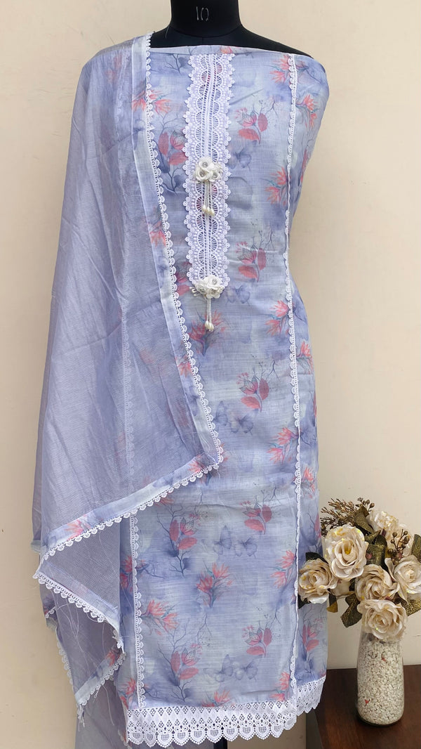 Designer Embroidered Suit Length 3 Piece Purple Linen