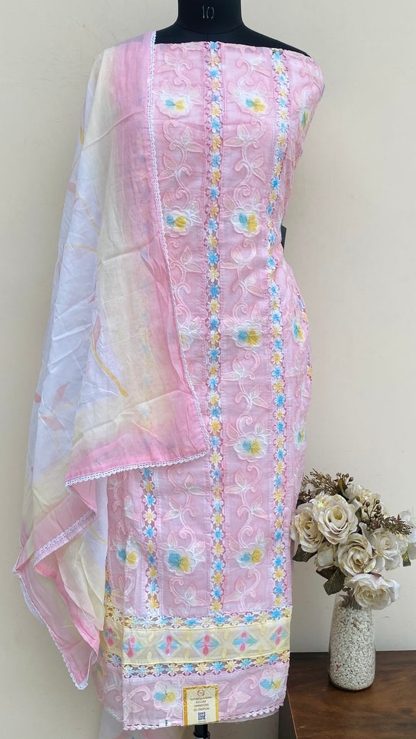 Designer Embroidered Suit Length 3 Piece Pink Organza