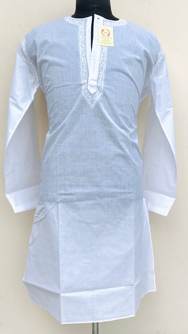 Lucknowi Chikankari Men’s Kurta White Cotton With Jaali Work