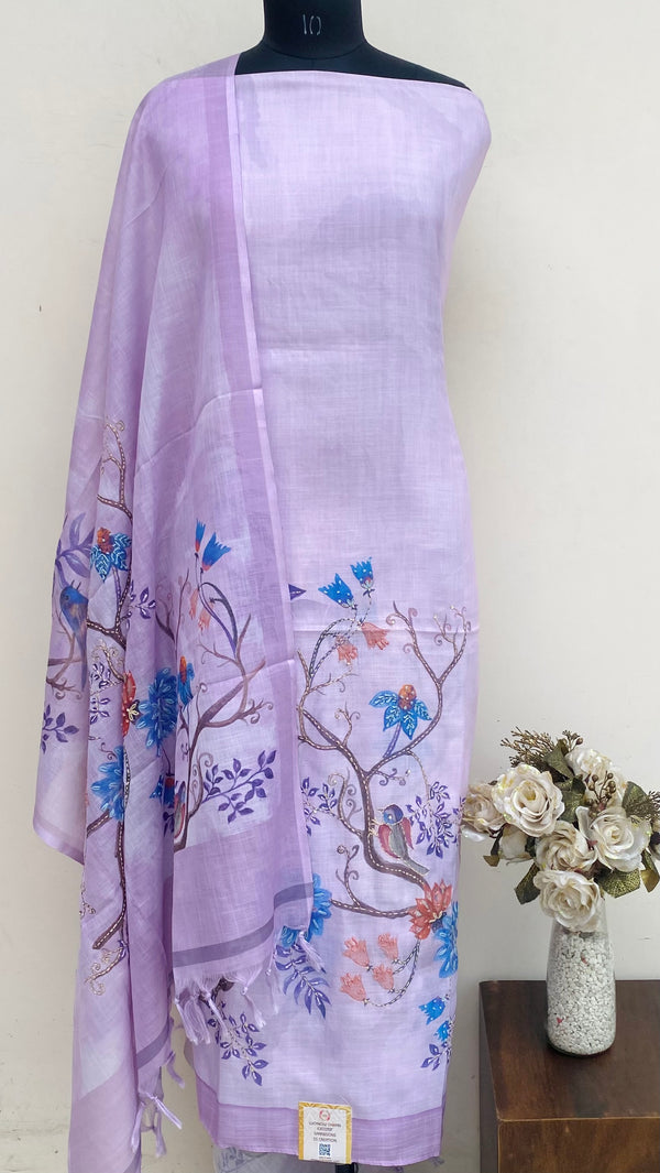 Designer Embroidered Suit Length 3 Piece Purple Linen With Sequence Work