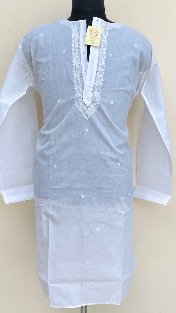 Lucknowi Chikankari Men’s Kurta White Cotton With Jaali Work