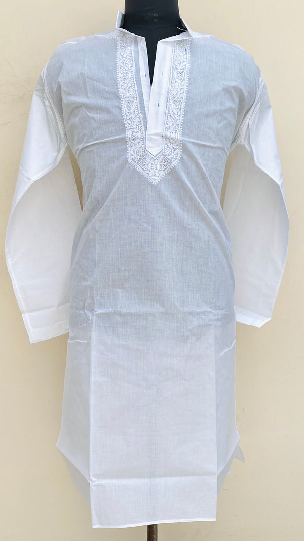 Lucknowi Chikankari Men’s Kurta White Cotton With Jaali Work
