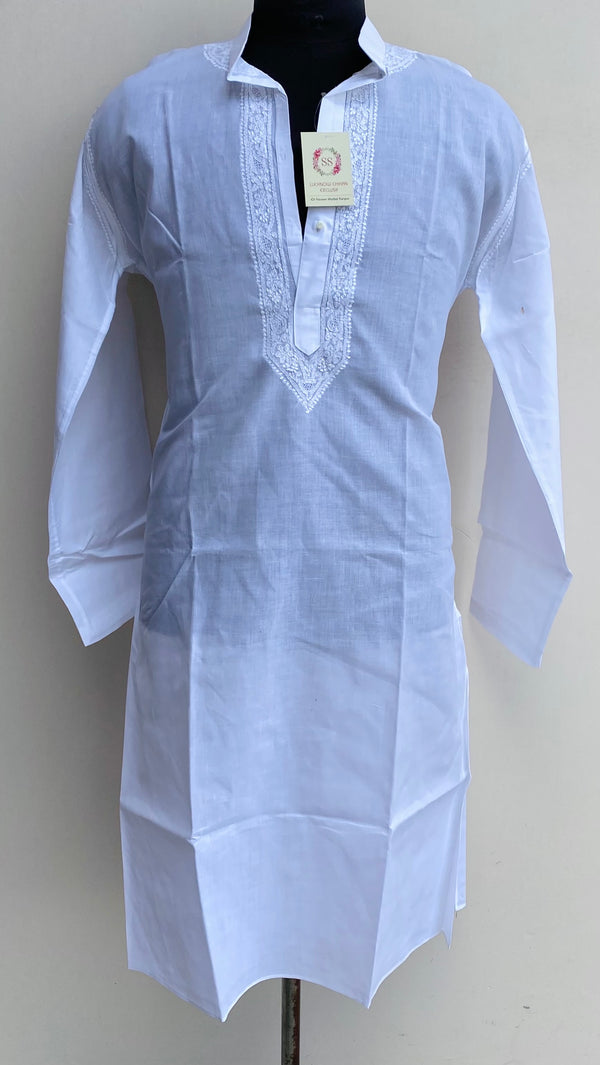 Lucknowi Chikankari Men’s Kurta White Cotton With Jaali Work