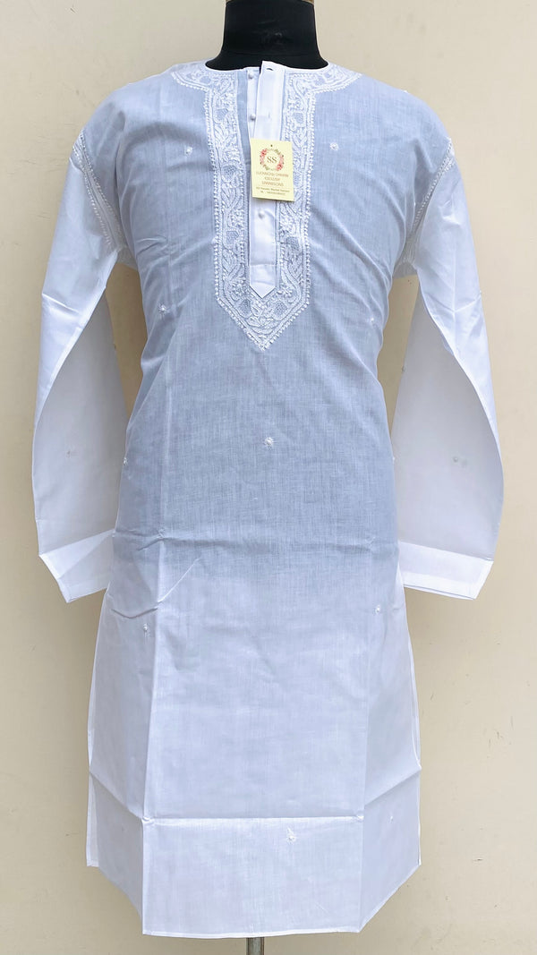Lucknowi Chikankari Men’s Kurta White Cotton With Jaali Work