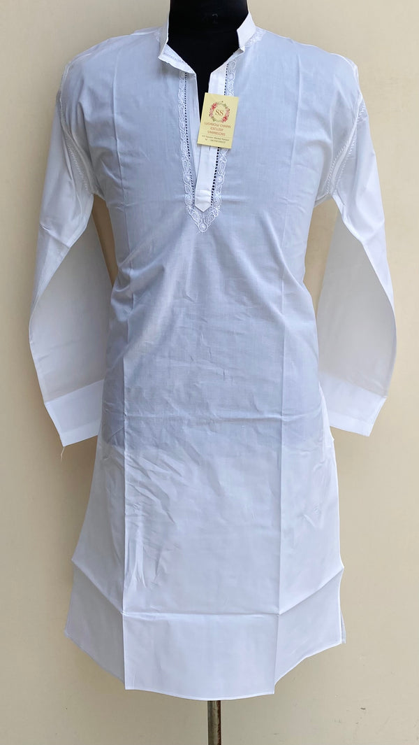 Lucknowi Chikankari Men’s Kurta White Cotton With Jaali Work