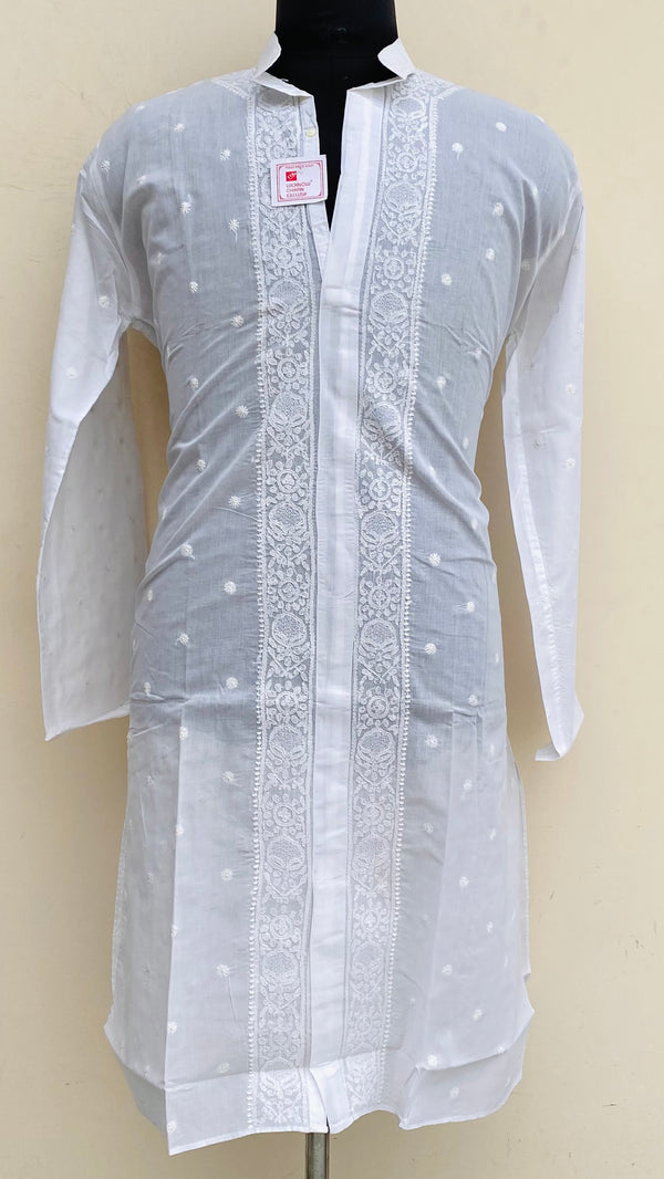 Lucknowi Chikankari Men’s Kurta White Cotton With Jaali Work