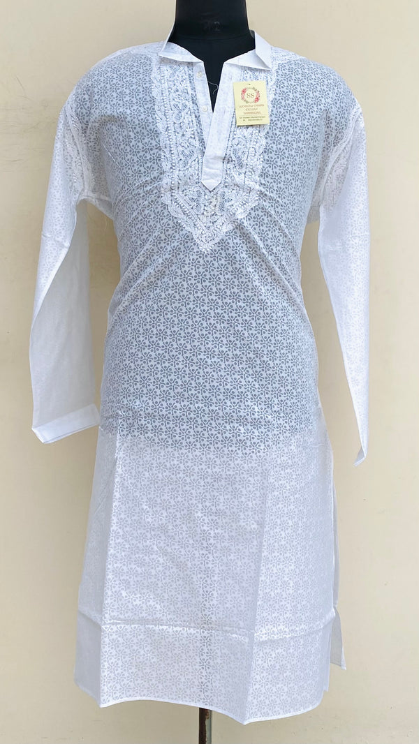 Lucknowi Chikankari Men’s Kurta White Cotton With Jaali Work