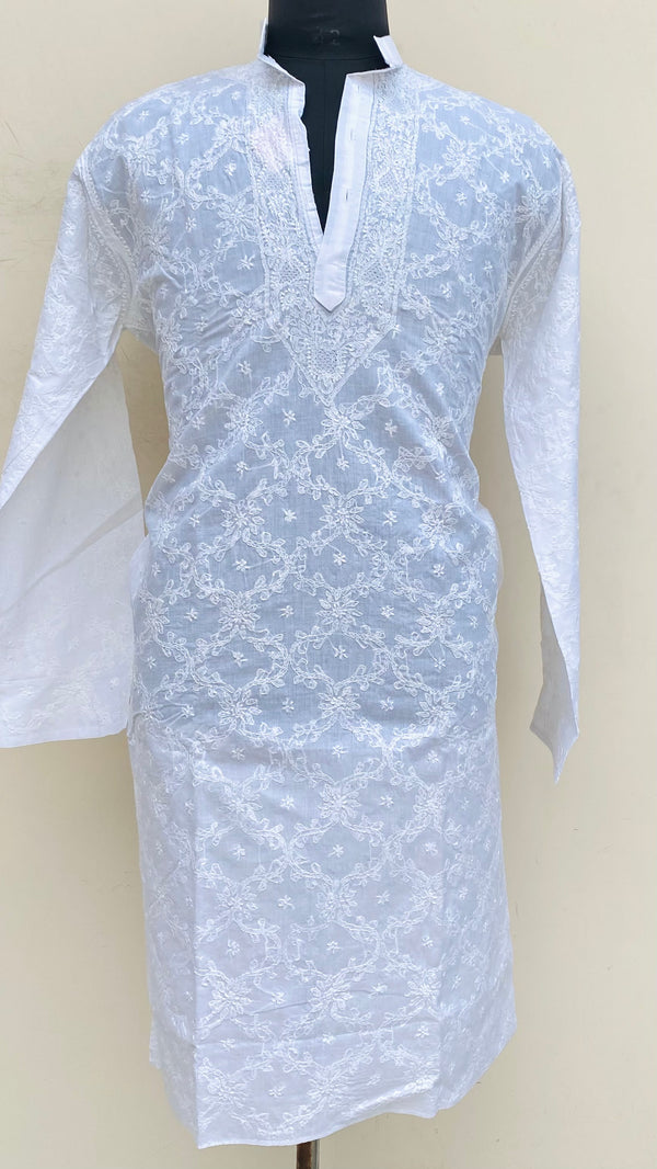 Lucknowi Chikankari Men’s Kurta White Cotton With Jaali Work