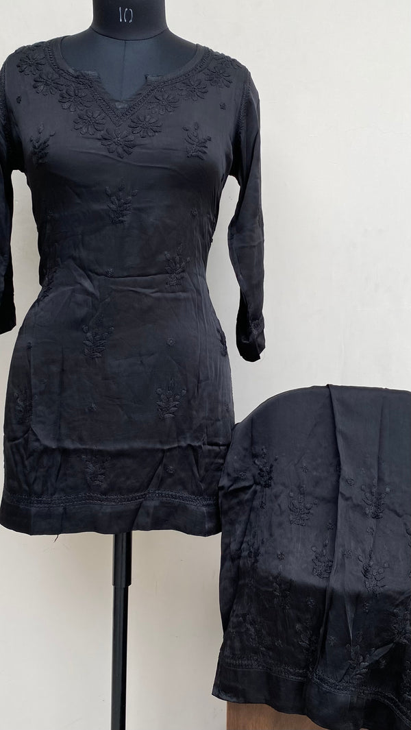 Lucknowi Chikankari Co-ord Set Black Muslin Cotton With Self Work